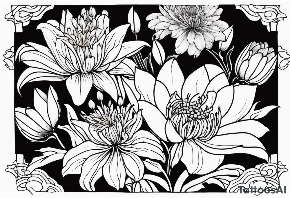 Lillies and chrysanthemums tattoo idea