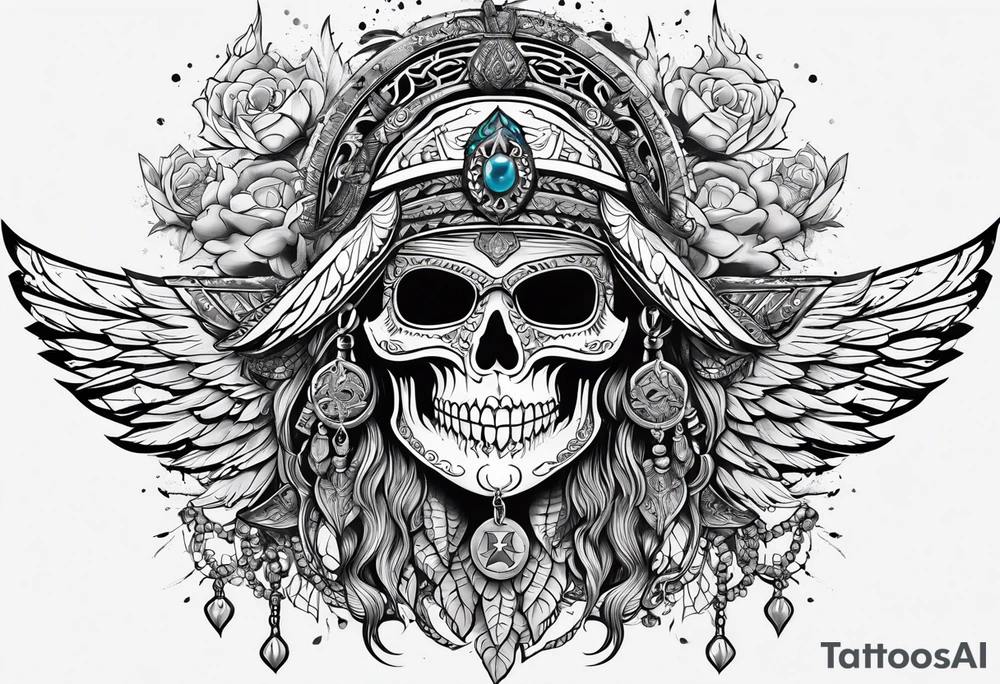 kali, goddess pirate, pachamama, valkrye, warrior, skull, lotus azul, wing, eagle, zenza resonance, stars tattoo idea