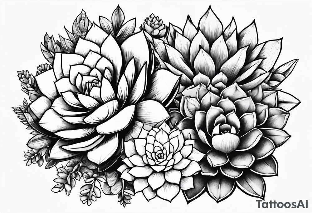 Variety of succulents plants traditional style flash sheet tattoo idea