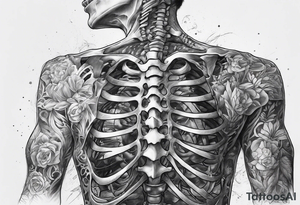 Realistic full body skeleton. Hs chest has exploded and he is grasping at his heart tattoo idea