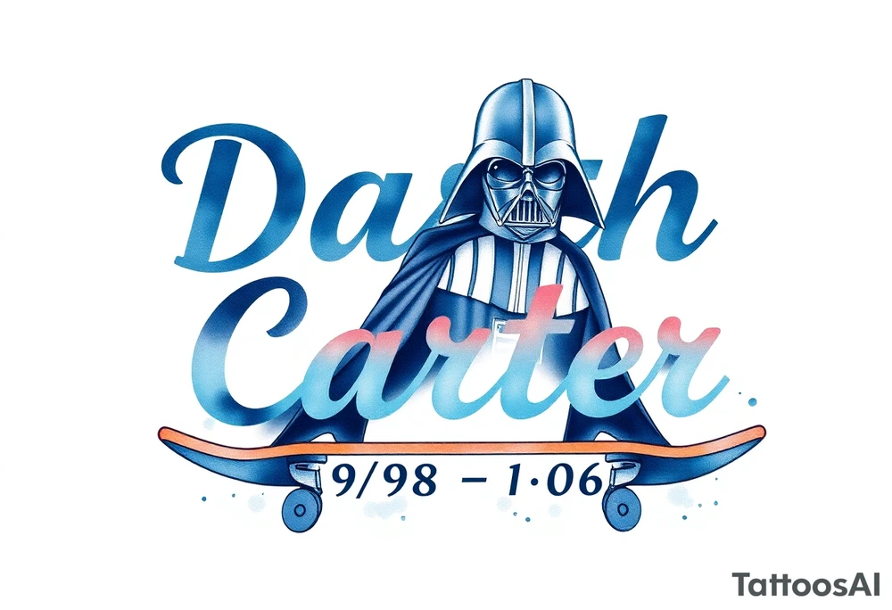 blue Skateboarding TALL Darth Vader
WORDS in star wars font "Darth Carter"
12/29/88-01/06/24 tattoo idea