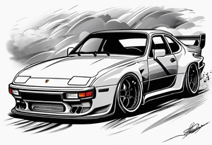 a porsche 944 racecar drifting tattoo idea