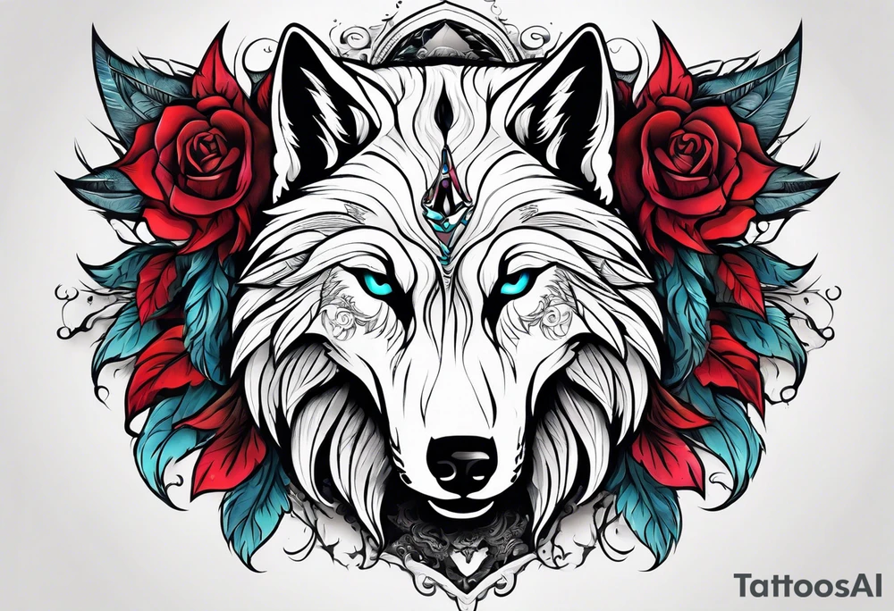 Half wolf half skull head tattoo idea