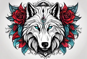 Half wolf half skull head tattoo idea