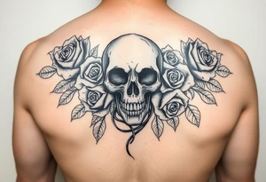 skull,roses and sinister women tattoo idea