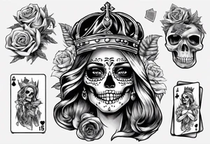 santa la muerta with money and crown
on card tattoo idea