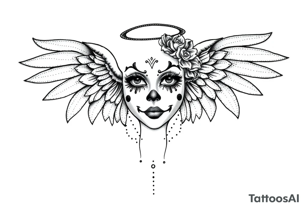 Chicana beautiful clown makeup angel wings tattoo idea