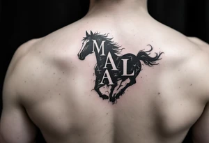 horse silhouette 
from the front which gallops towards us, with the 3 integrated letters: M, A, L tattoo idea