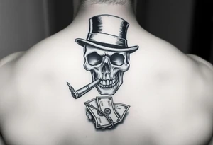 skull with mustache,a big cigar in his mouth,a top-hat on his head and alot of money in a hand. tattoo idea