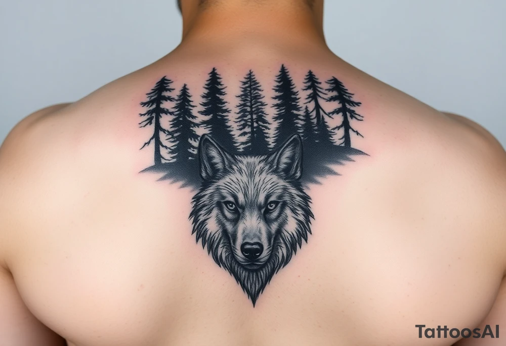 Night time forest scene arm sleeve with a wolf tattoo idea