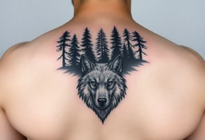 Night time forest scene arm sleeve with a wolf tattoo idea