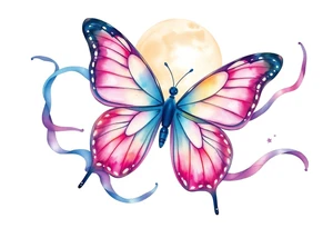 ethereal butterfly with flowing silk ribbons in moonlight tattoo idea