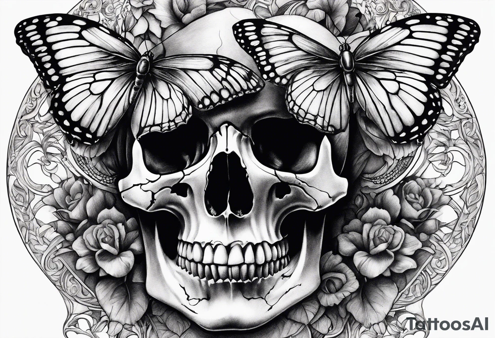 reincarnation, butterfly, skull tattoo idea