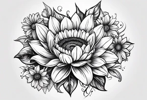 Sun Flower in the middle, Rose and Lily on top and a Gerbera daisy on the bottom tattoo idea