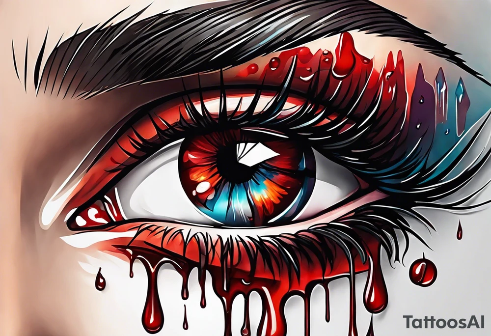 Bloody tears flow from eye tattoo design tattoo idea