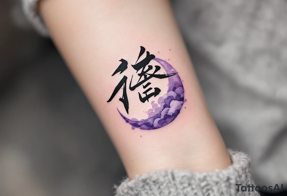 梦 (mèng, “dream”) in lavender purple is blended into a cloud or moon motif for imagination and vision. tattoo idea