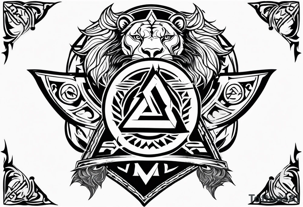 Valhalla sword shield dragon axe Valknut tribal lion tattoo idea