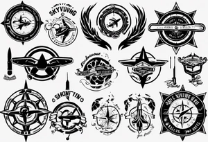 skydiving, shooting guns, compass, adventure tattoo idea