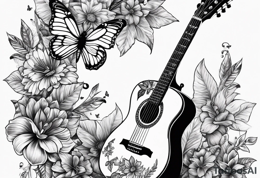 Guitar, butterfly, rainbow, weed tattoo idea