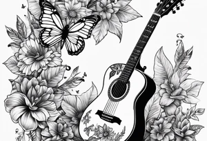 Guitar, butterfly, rainbow, weed tattoo idea
