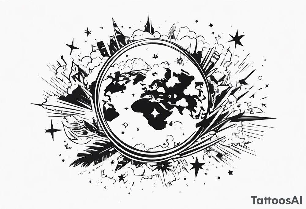 world exploding tattoo idea