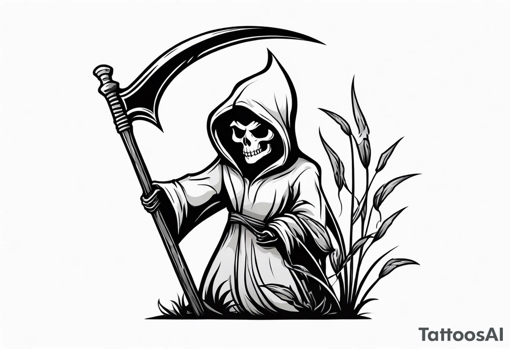 cute grim reaper with scythe and nightshade tattoo idea