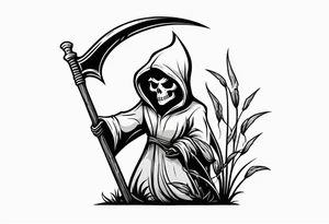 cute grim reaper with scythe and nightshade tattoo idea