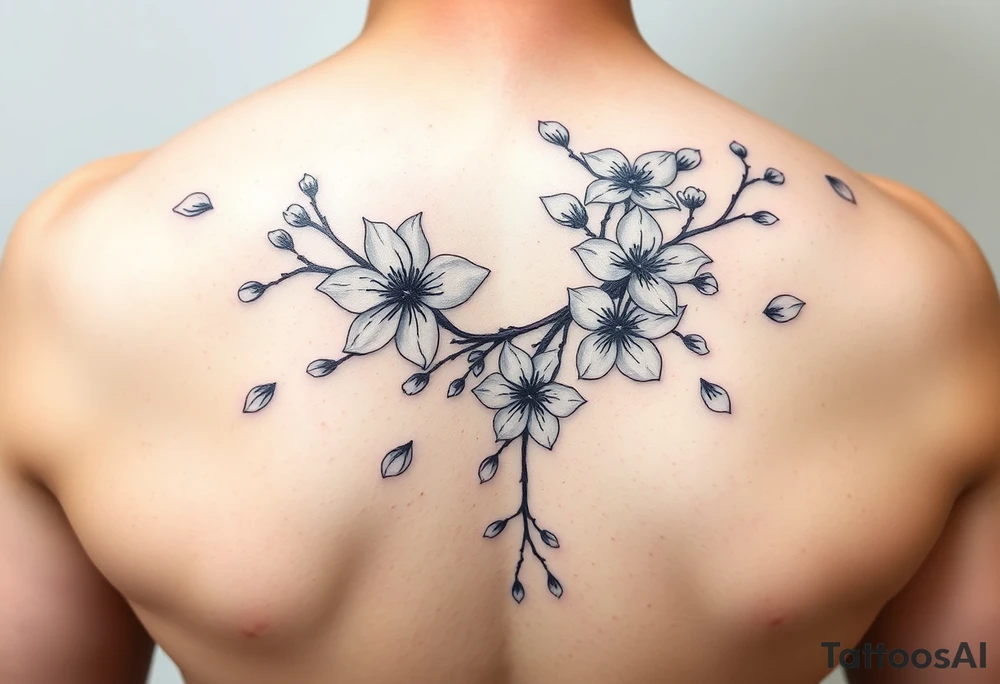 delicate cherry blossoms swirling in spring breeze with petals tattoo idea