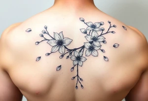 delicate cherry blossoms swirling in spring breeze with petals tattoo idea