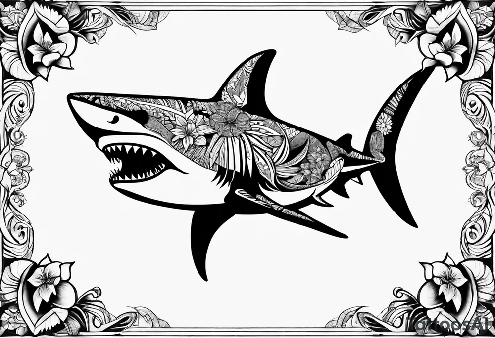 Fijian shark teeth and flower for the forearm tattoo idea