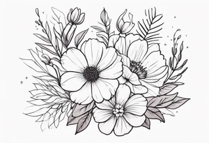 fine line floral bouquet tattoo idea