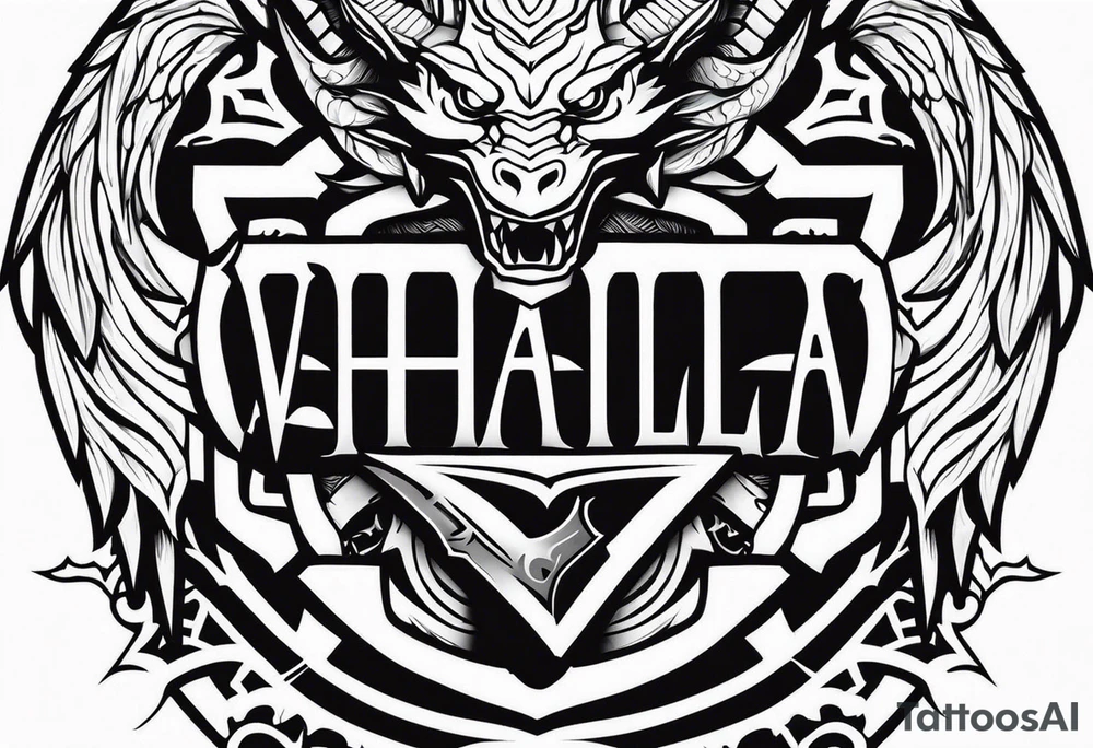 Valhalla sword shield dragon axe tattoo idea