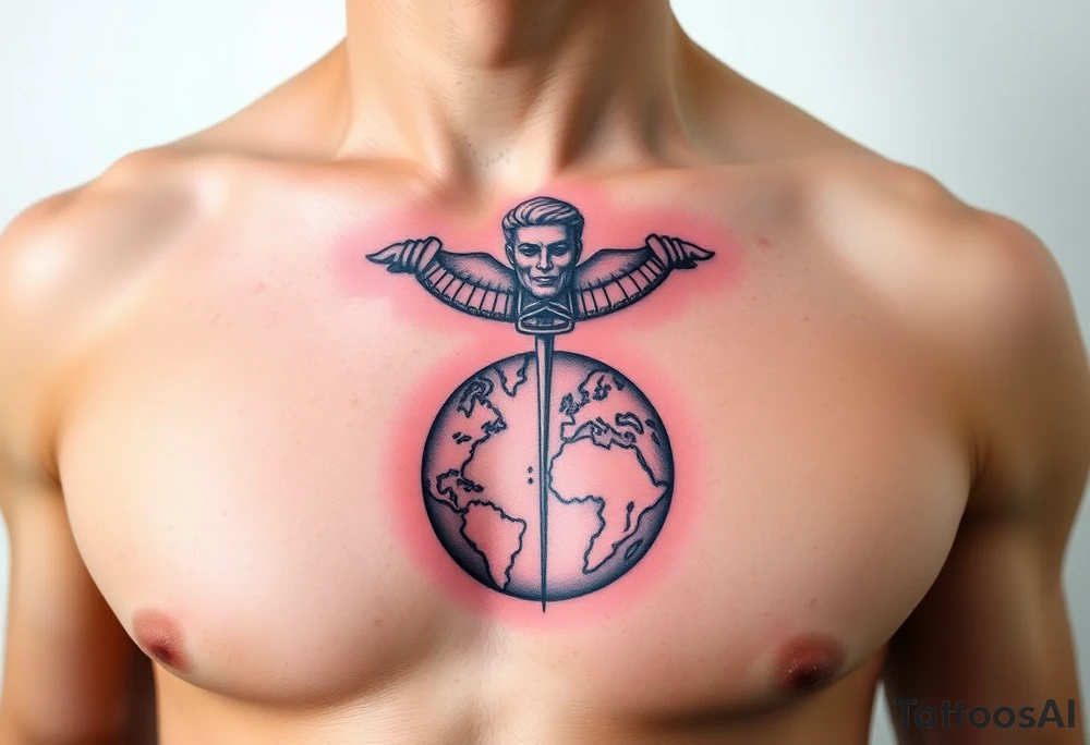 jupiter sign with bow hovering over the world tattoo idea