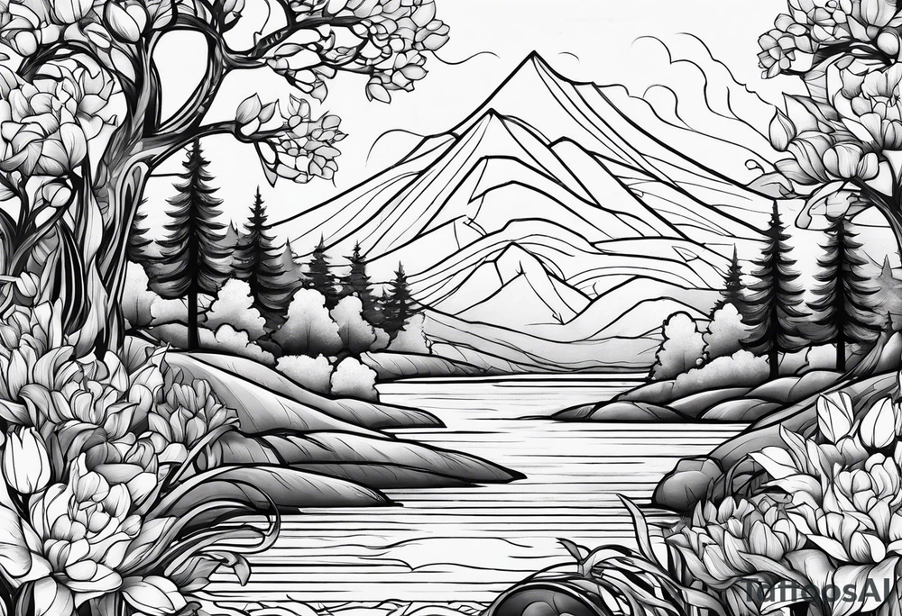 Konzept Tattoo, trees, tulips, waves mythology tattoo idea