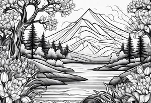 Konzept Tattoo, trees, tulips, waves mythology tattoo idea