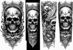 death skulls evil theme full arm sleeve tattoo idea