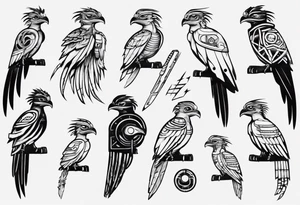 Cyberpunk Guatemalan Quetzal tattoo idea