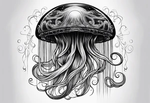 A galaxy inside a mystical jellyfish with long flowing tentacles tattoo idea