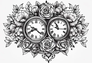 3 clocks and June flowers October flowers and December flowers tattoo idea