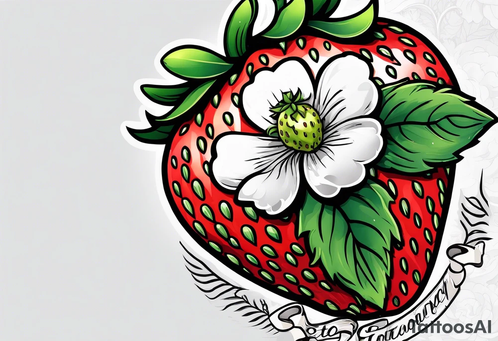 single strawberry wrapped in memorial banner saying Pops tattoo idea