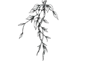 long twisted plant with long leaves, dripping like ink, growing up under the cleavage tattoo idea