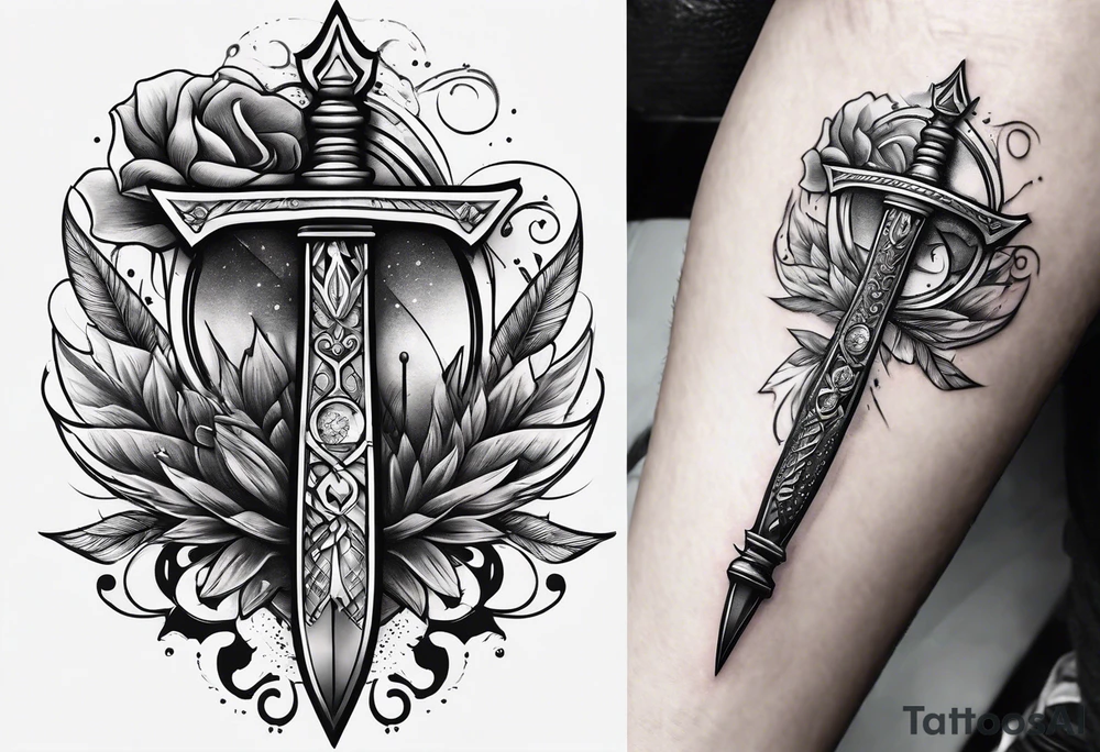 Dagger with hourglass blade and hourglass handle tattoo idea