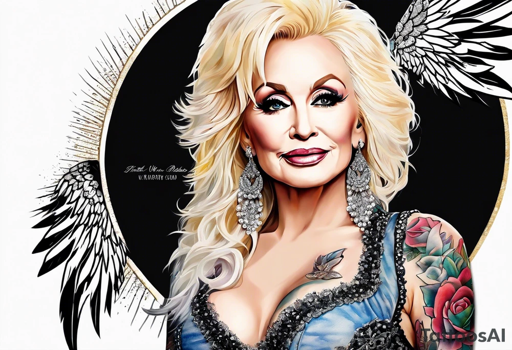 Dolly Parton with angel wings tattoo idea