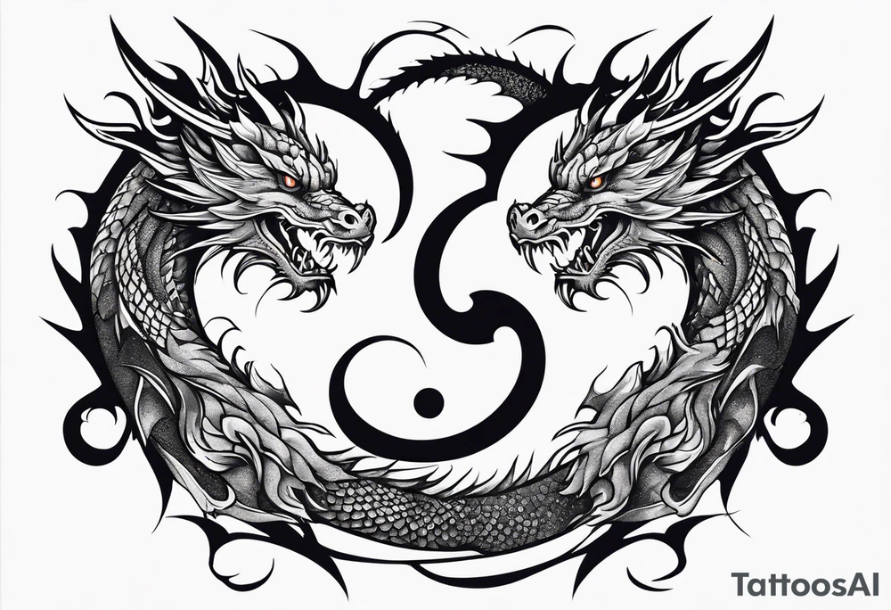 dragons in a yin and yang shape tattoo idea