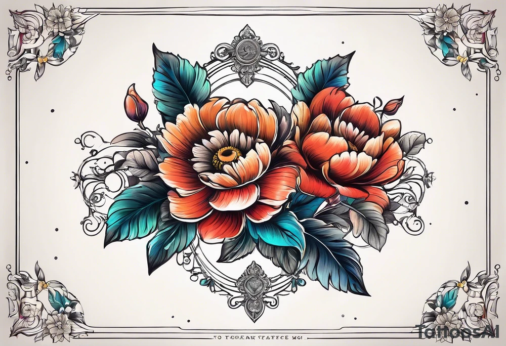Vintage frame with flowers and space tattoo idea