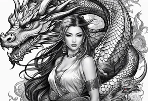 two dragons lady design tattoo idea