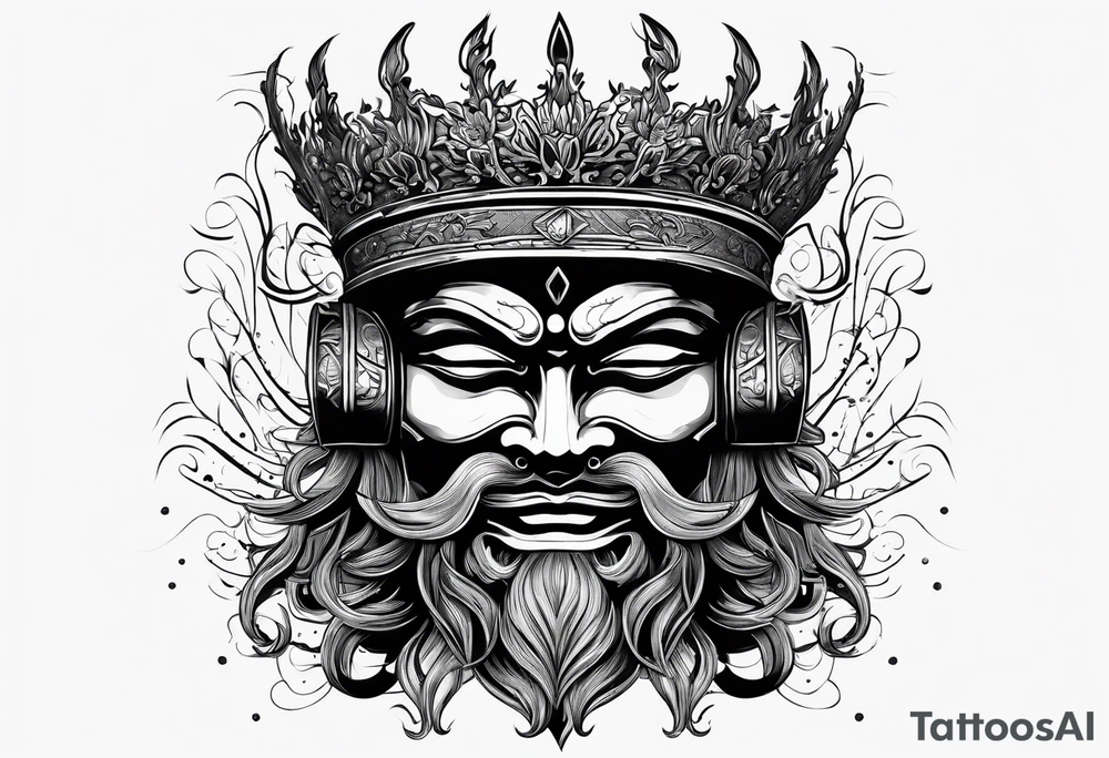 dokkaebi mask with a crown tattoo idea