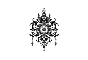 mystical dark and long ornament with witch mytolog and ancient rhyme tattoo idea