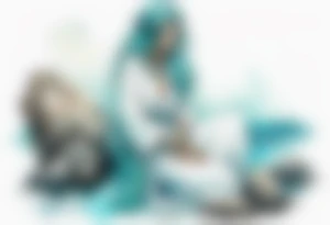 An undine with turquois scales wearing a white robe, sitting on rocks by the ocean tattoo idea