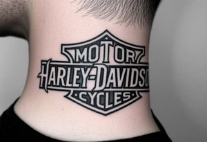 rip Logan a rustan in colligraphy letters inside of hollow Harley davidson sign tattoo idea